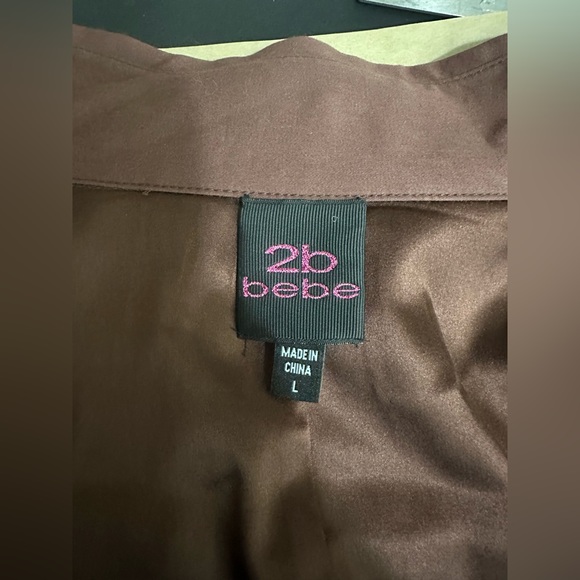 Host pick - Bebe - Brown Silk Midi Button Up dress with cotton detail - L - EUC - Picture 2 of 5